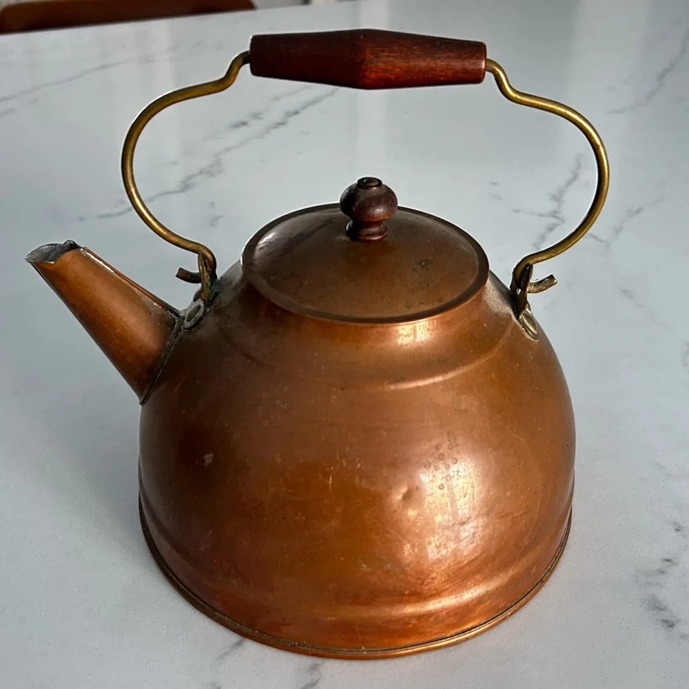 Vintage Copper Teapot with Brass Handle
